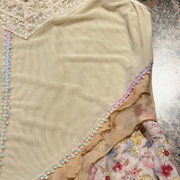 Wet Seal Tank Top Y2K Fairy Cottage Boho Chiffon Floral Asymmetrical Mesh Large - Picture 9 of 11